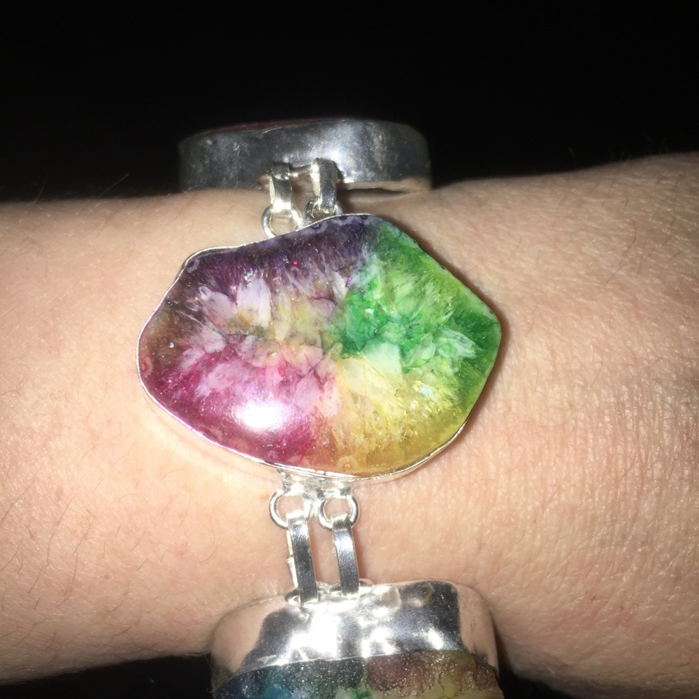 Sterling Silver Rainbow Druzy Stone Bracelet